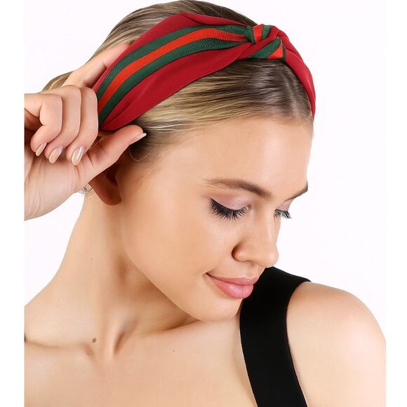 Knotted Bow w/ Green & Red Stripe Headband - Picture 2 of 2